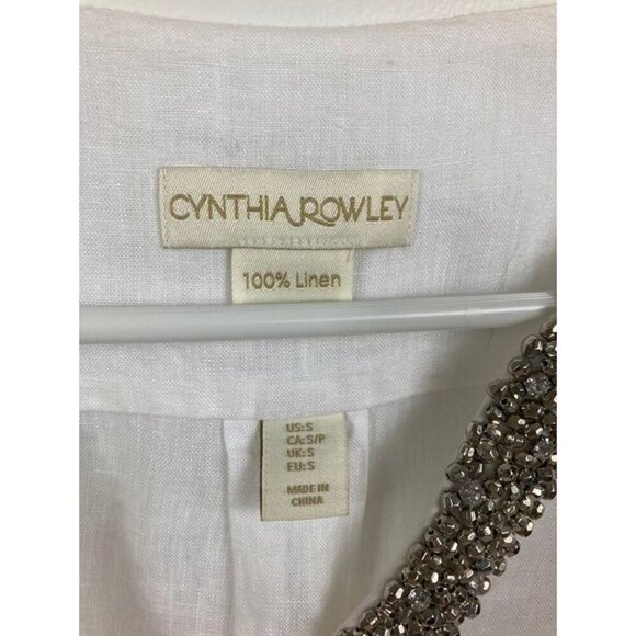Womens Cynthia Rowley Linen Beaded Tunic Top White S - Picture 5 of 10